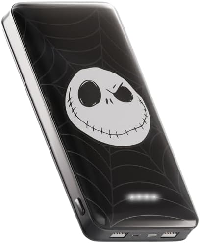 Tim Burton’s The Nightmare Before Christmas Jack Skellington 10,000 m Ah Portable Power Bank – Universally Compatible USB Charger for Phones & Tablets – Perfect Gift for NBC Enthusiasts – Fast Charging & Stylish Design for On-the-Go Power