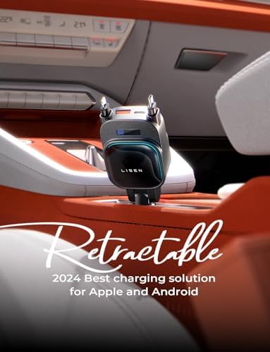 LISEN 2025 Upgraded 96 W Fast Charging Retractable Car Charger – 4-in-1 USB-C & Multi-Port Accessory for i Phone 16/15/14 – Sleek Jet Black Design with Enhanced Compatibility for Effortless On-the-Go Charging