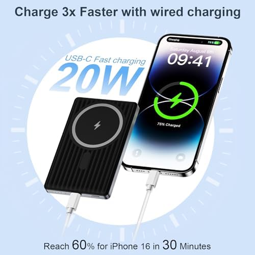 Magnetic Wireless Power Bank 10000 m Ah – Fast Charging Portable Charger for Samsung Galaxy S25/S24/S23/S22/S21 & Google Pixel 9 Pro/8/8 a – 20 W USB-C Battery Pack with Enhanced Magnetic Alignment for Hassle-Free Charging Anytime, Anywhere
