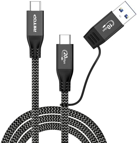 RIITOP 20 Gbps USB 3.2 C to C Cable – 1 FT Braided Type C to A Adapter for External M.2 SSD – Fast Charging & Data Transfer Solution with E-Marker Chipset for Optimal Performance and Compatibility