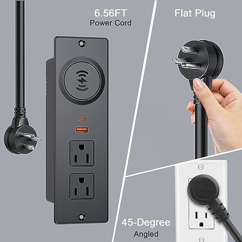 Haiaoyyds Innovative Recessed Power Strip with 15 W Wireless Charging Station – Sleek Flush Mount Design Featuring 2 AC Outlets, 2 USB Ports, and 6.56 FT Flat Plug Cable for Effortless Connectivity in Drawers, End Tables, Sofas, and Cabinets – Ultimate Solution for Clutter-Free Charging and Enhanced Device Accessibility