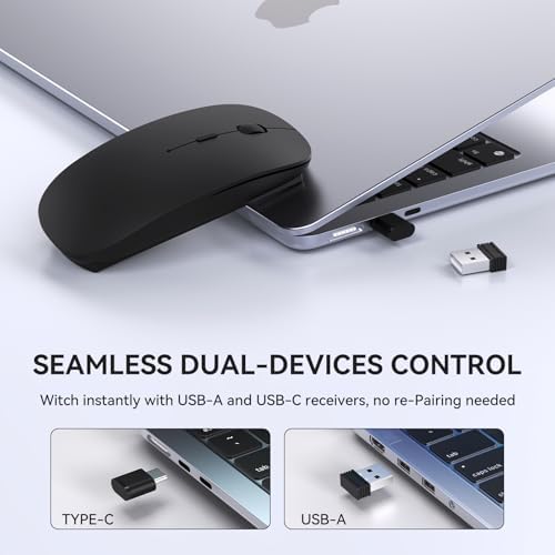 Elevate Your Tech Experience with Our Rechargeable USB-C Wireless Mouse – Ergonomic Dual-Mode Connectivity Perfect for Mac Book Air, PCs, and All Type-C Devices – Sleek Black Design for Enhanced Speed and Comfort
