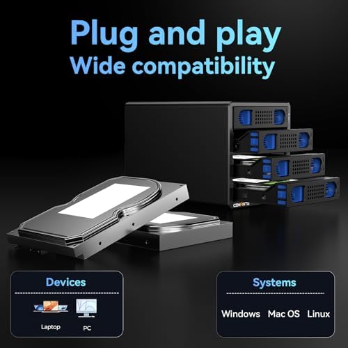 High-Performance Aluminum Dual Bay Hard Drive Enclosure – 10 Gbps USB 3.2 Gen 2 with Cooling Fan for 2.5”/3.5” SATA HDD/SSD, Hot Swappable & Daisy Chain Expansion, Tool-Free Setup for Seamless Data Management