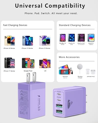 Aiminu 40 W 4-Port USB C Wall Charger Block 3-Pack – Efficient PD Fast Charging Solution for i Phone 15/14/13/12/11/Pro Max, i Pad & Android Devices – Ideal for Home, Travel, and Multi-Device Power Needs