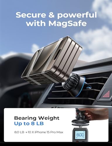 LISEN Mag Safe Car Phone Holder for i Phone 16-12 Pro Max – Strong Magnetic Dashboard & Vent Mount – Stylish Purple Design – Effortless Installation & Wireless Charging Support for Ultimate Driving Safety