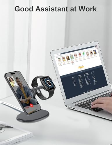 EWA 2-in-1 MagSafe Charging Stand for iPhone 16/15/14/13/12 & Apple Watch Series, SE, Ultral Ergonomic Viewing Angle, Non-Slip Base, Universal Compatibility (Chargers Not Included) – Black – Enhanced Compatibility and Speed