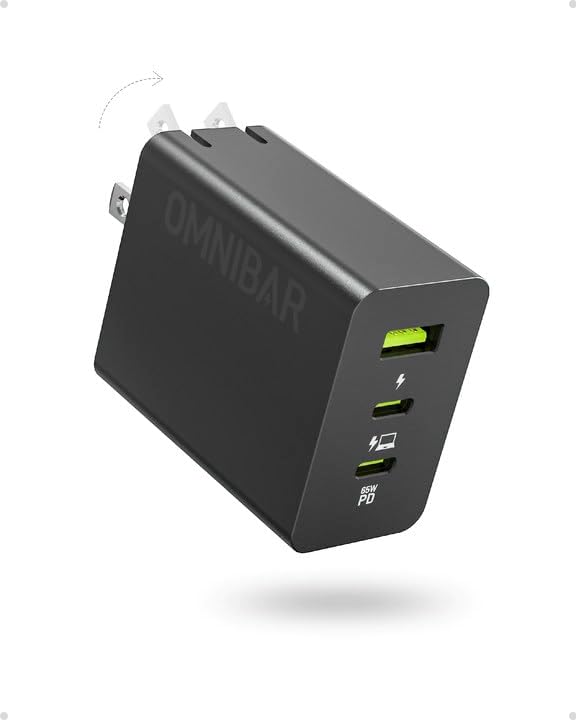 Compact 65 W Ga N 3-Port USB-C Charger – Ultimate Fast Charging Power Block for Mac Book Pro, i Phone 16, Galaxy S24, and More – Foldable Travel Adapter with PD3.0 & PPS Technology – Sleek Black Design for Enhanced Device Compatibility and Efficiency