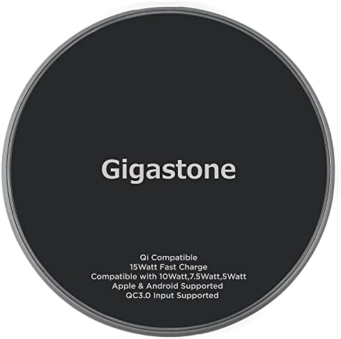 Gigastone 15 W High-Speed Wireless Charger Pad – Qi-Compatible Fast Charging Solution for i Phone 8/X/11/12 Series & Samsung Galaxy S21/S20/S10/Note 10 – Sleek, Anti-Slip Design for Effortless Device Stability & Optimal Performance – Ideal for Home, Office, and Travel Use