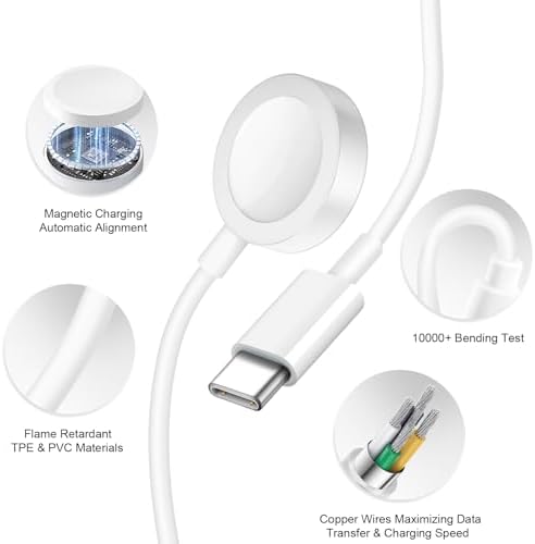 Swift Connect Magnetic Apple Watch Charger with 20 W USB-C Power Block – 5 ft MFi Certified Charging Cable for All Apple Watch Models Including Series Ultra, 9, 8, 7, 6, SE and More – Effortless Magnetic Alignment & Premium Durability for Rapid Charging Performance