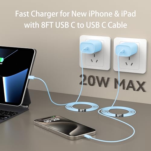 Ultimate i Phone 16 Pro Max Fast Charger with 8 FT USB-C Cable – High-Speed Wall Adapter in Stylish Purple – Compatible with i Phone 15 Series and i Pad Pro – Perfect for Quick Charging on the Go – Enhance Your Charging Experience with Extended Reach and Reliability