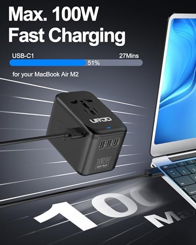 Global Travel Companion: High-Performance Universal Adapter with 6 A Output, Featuring 3 USB-C & 2 USB-A Ports for Swift Charging Across 200+ Countries – Perfect Solution for EU, US, UK, AU and Beyond