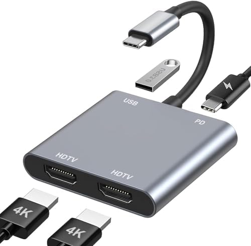 Elevate Your Workflow with the USB C to Dual HDMI Adapter – Ultimate Type C HDMI Splitter for Dual Monitor Setups, Featuring Fast USB 3.0 Hub and 100 W Power Delivery for Mac Book, Dell XPS, HP, Surface & Chromebook – Ideal for Multitasking and Professional Use