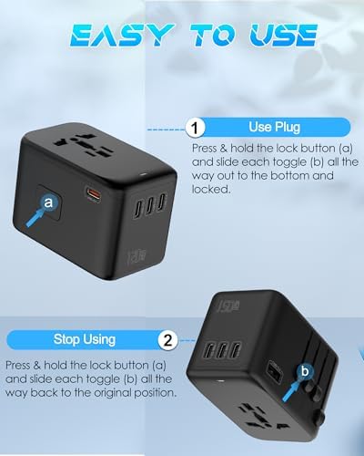 Global Travel Companion: High-Performance Universal Adapter with 6 A Output, Featuring 3 USB-C & 2 USB-A Ports for Swift Charging Across 200+ Countries – Perfect Solution for EU, US, UK, AU and Beyond
