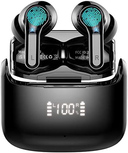 Advanced Bluetooth 5.3 Wireless Earbuds with Superior Noise Cancellation – 40-Hour Playtime, IP7 Waterproof Design for Active Lifestyles, Dual Microphone for Enhanced Call Clarity – Fast USB-C Charging & Innovative LED Battery Indicator for Android/i OS Compatibility