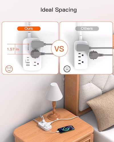 BESHON 5 FT Flat Plug Power Strip with 6 Outlets and 4 USB Ports – Ideal Travel Companion for Dorm Rooms and Cruise Ships, Space-Saving Design for Enhanced Accessibility and Fast Charging