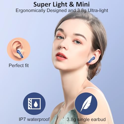 Next-Generation Bluetooth 5.4 Wireless Earbuds with Superior Hi-Fi Stereo Sound – IP7 Rated Waterproof & Noise Cancelling Earphones Featuring Quad ENC Mics for Clear Calls – 40-Hour Playtime Mini Headset Ideal for Laptops, Tablets, TVs, and Smartphones – Stylish Deep Blue Design for Ultimate Portability and Comfort