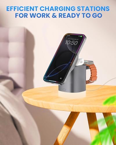 Travel-Ready Joy Geek 3-in-1 Wireless Charging Station – Fast Mag-Safe Charger for i Phone 16-12 Series, Apple Watch Series 10-2, and Air Pods Pro – Ultimate Compatibility and Speed for On-the-Go Lifestyle