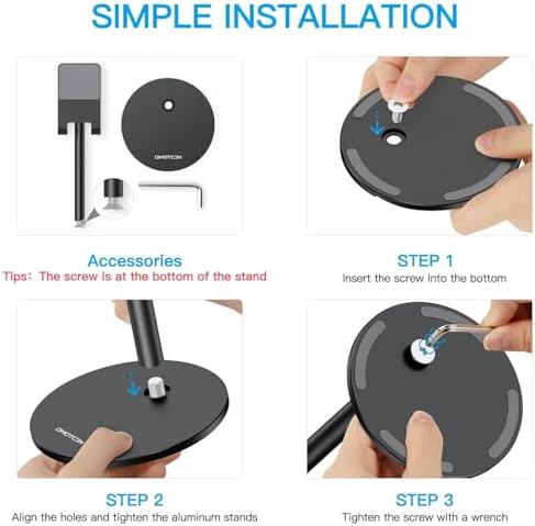 Cell Phone Stand, OMOTON Angle Height Adjustable Phone Holder, Aluminum Desktop Phone Holder Dock Stand for Desk, Compatible with iPhone 13/Mini/Pro/Max, All Smartphones and Tablets(4-11”),Black – Enhanced Compatibility and Speed