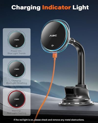 A2 C Qi2 15 W Mag Safe Car Mount Charger – Advanced Magnetic Phone Holder for i Phone 12-16, Fast Wireless Charging with Semiconductor Cooling, LED Status Indicator, Versatile Windshield/Dash Installation & PD Adapter Included – Optimal Convenience for On-the-Go Users