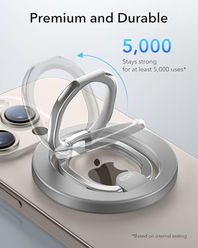 Magnetic Phone Ring Holder with 2-Way Adjustable Stand for i Phone and Galaxy – ESR Halo Lock Grip for Enhanced Stability, Secure Comfort, and Effortless Wireless Charging – Premium Zinc-Alloy Design, 1,200 g Magnetic Hold, Versatile Portrait/Landscape Viewing – Ideal for Caseless Phones and Mag Safe Cases – Black Finish for Modern Aesthetics