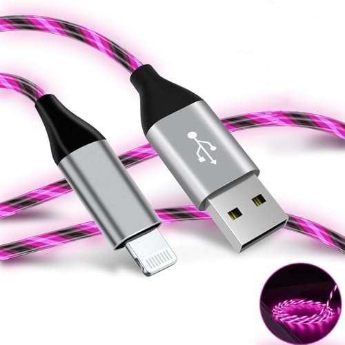 Illuminate Your Charging Experience: 6 ft LED Light-Up MFi Certified i Phone Charger Cable – Fast Charging for i Phone 14, 13, 12, 11 Pro Max, XR, X, SE, 8 Plus, i Pad & i Pod (Vibrant Purple) – Stylish, Durable, and Convenient Performance