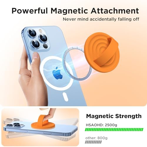 Upgraded Magnetic Phone Grip for i Phone: Premium Silicone Loop Holder with Mag Safe Compatibility – Ergonomic 360-Degree Stand, Non-Slip Design in Sleek Black for Enhanced Comfort and Secure Handling on i Phone 16/15/14/13/12 Pro Max/Plus