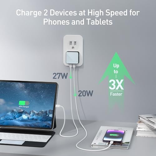 Nekmit 47 W Dual Port USB C Wall Charger – Compact Fast Charging Block for i Phone 15, Galaxy, Mac Book Air & More – PPS Technology for Optimal Device Compatibility and Speed – Sleek White Design for Home or Travel