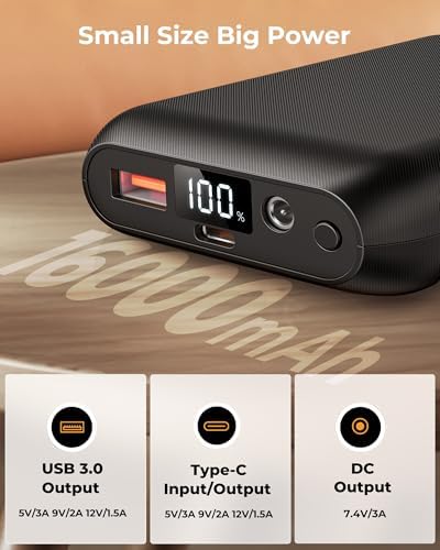 Glaais 7.4 V 16000 m Ah Heated Vest Power Bank – Versatile Battery Pack for ORORO & Venustas with LED Display, Fast Recharge for Ultimate Warmth and Comfort on Cold Days, Lightweight and Durable Portable Charger for Heated Clothing and Devices