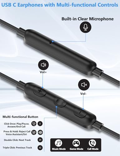 Ultimate USB C Earbuds for i Phone 16 & Android Devices – Advanced Noise-Canceling Wired Headphones with Integrated Mic and In-Line Volume Control – Universal Compatibility for i Pad 10, Samsung Galaxy Z Flip 7, Pixel 9 – Experience Unmatched Sound Precision and All-Day Comfort for Music and Calls