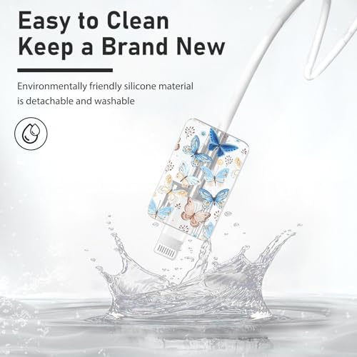 Charming Flower Butterfly Cable Protector for i Phone Chargers – Stylish Bright Blue Data Cable Saver for i Phone 11, 12, 13, 14 Pro Max, XS, XR, X, 7 & 8 Plus – Durable Cord Shield Enhancing Lifespan & Connection Reliability – Perfect i Phone Charger Accessory for Everyday Use