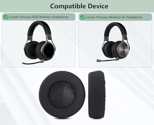 Upgrade Your Corsair Virtuoso RGB Wireless SE with Premium Breathable Earpads – High-Density Foam Cushions for Unmatched Comfort and Superior Sound Isolation – Durable, Easy-to-Install Replacement Ear Pads for Extended Gaming Sessions and Enhanced Audio Experience