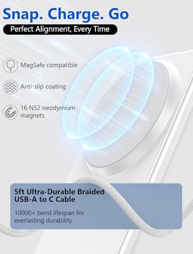 Mag Safe Charger Stand for i Phone 12-16 Series – Fast Magnetic Wireless Charging with Flip & Charge Flexibility – Black – Effortless Compatibility, Enhanced Safety Features, and Durable 1.5 m Braided Cable for Optimal Performance