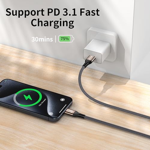 High-Performance 240 W USB C to C Fast Charging Cable – 6.6 ft Dual Pack for i Phone 15 Pro Max, Galaxy S23, Mac Book Pro/Air, i Pad Pro/Air/Mini, and Dell XPS – Ultimate Charging Efficiency with PD 3.1 Technology and Durable Build
