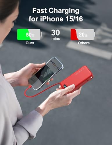 Ultra-Portable 20000 m Ah Power Bank with Built-In Cables & AC Plug | PD 20 W Fast Charging for i Phone, Samsung, Android | LED Display Travel Charger – Charge Multiple Devices Seamlessly and Stay Powered On-the-Go