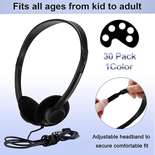 Yunsailing 30-Pack Adjustable Classroom Headphones – Durable 3.5 mm Bulk Earphones for Kids and Adults, Lightweight Design in Classic Black for Enhanced Educational Engagement and Group Activities