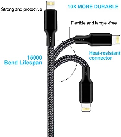 Premium 5-Pack i Phone Charger Set: MFi Certified Nylon Braided Fast Charging Cables (3 FT, 6 FT, 10 FT) for i Phone 14/13/12/11/X/Max/8/7/6/5/SE/i Pad – Unmatched Durability & Versatile Lengths for Every Lifestyle