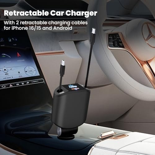 Experience Ultimate Power on the Road: PLDHPRO 80 W Retractable Car Charger – 4-in-1 Fast Charging Adapter with Dual Type-C Cables for i Phone 16, i Pad, and Samsung – Essential Vehicle Accessory for Efficient Charging and Easy Storage – Perfect Gift for Tech Enthusiasts and Travelers