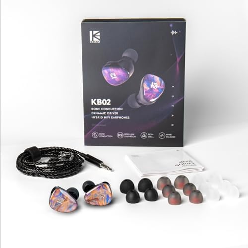 KBEAR KB02 Vibrant Resin Bone Conduction Earbuds – High-Performance In-Ear Monitors for Musicians, Ergonomically Designed with Dynamic Driver Technology, 2 Pin 4 N OFC Cable, and 3.5 mm Compatibility for Superior Sound Clarity and Extended Comfort