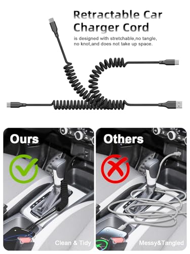 Premium Coiled USB A to USB C Fast Charge Cable – 2 Pack, 3 ft Retractable i Phone Charger for 16/15/Plus/Pro Max & Mac Book Pro – Ultimate Compatibility & Clutter-Free Design for On-the-Go Charging