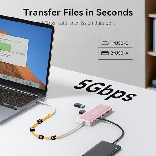 Transform Your Workspace with the Ultimate 9-in-1 USB C Hub Multiport Adapter for Mac Book Pro & Air – High-Speed 4 K HDMI Output, 100 W Power Delivery, and Effortless Connectivity for i Pad Pro, i Mac, and More – Enhance Productivity with 5 USB Ports and SD/TF Card Reader for Seamless Data Transfer and File Access