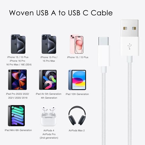 10FT iPhone 16E/15/16 Woven Cable for iPhone 16E(SE4), 15/16 Pro Max, 15/16 Plus Cable, USB C to USB C for AirPods 4, AirPods Pro (2nd Gen), TV Siri Remote, 4K Remote 3rd Gen, TV 4th Gen Charger Cable – Enhanced Compatibility and Speed
