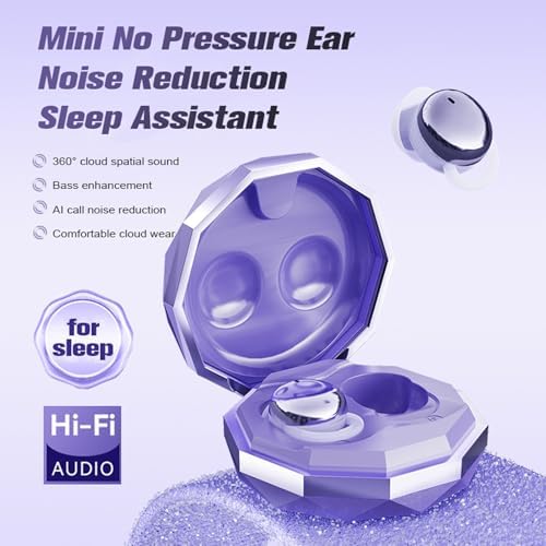 Premium Purple Wireless Bluetooth Sleep Earbuds for Side Sleepers – Advanced Noise-Cancelling Mini Headphones Designed for Ultimate Comfort and Uninterrupted Sleep – Perfect for Travel, Meditation, and Stress Relief – Lightweight Design Tailored for Small Ear Canals to Enhance Sleep Quality