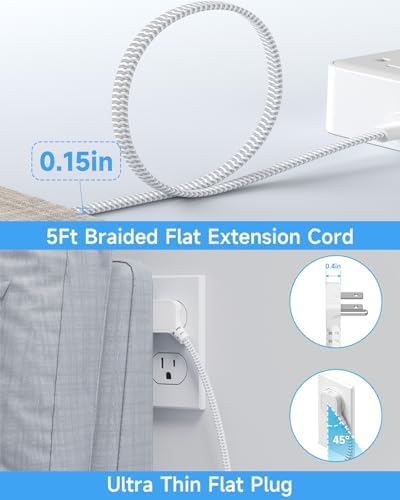 Maximize Your Charging Efficiency with the 2800 Joules Surge Protector Power Strip – 8 AC Outlets & 6 Fast-Charging USB Ports (4.8 A/24 W) for i Phone 15, 5 ft Flat Extension Cord & Wall Mount Design – Perfect for Home, Office & Travel Needs