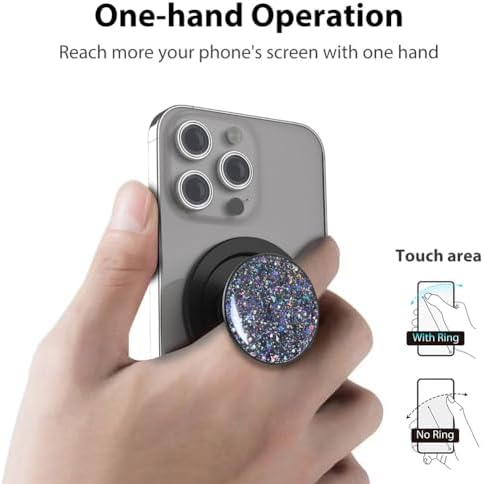 Mag Safe-Compatible Magnetic Phone Grip & Adjustable Kickstand – Classic Black Wireless Charging Ring Holder for i Phone with Effortless Attachment, Personalized Comfort & Enhanced Stability for On-the-Go Convenience