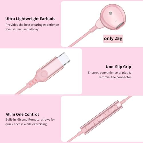 USB C Earbuds for i Phone 16 Pro Max & Android Devices – Premium Hi-Fi Stereo Noise-Canceling Headphones with Built-in Mic for Samsung Galaxy & Google Pixel – Ultimate Comfort & Connectivity for Audiophiles & Casual Listeners