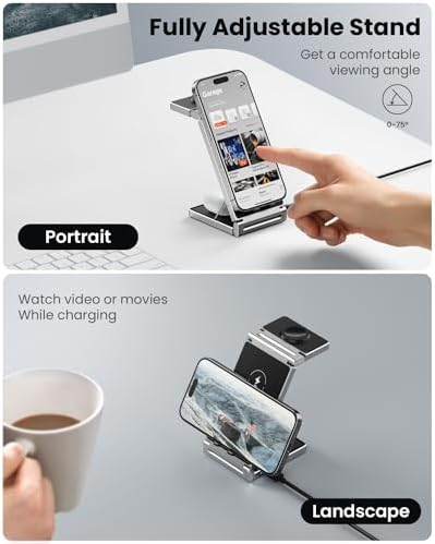 Hohosb Foldable 3-in-1 Magnetic Wireless Charger Station – Premium Zinc Alloy Design for i Phone 15/14/13/12, Air Pods Pro/3/2, and Apple Watch – Mag Safe Compatible, Fast Charging, and Travel-Friendly Solution for All Your Devices (Blue)