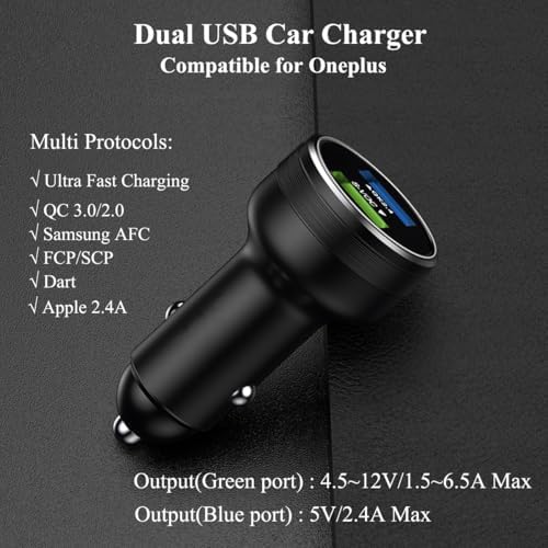 Rapid Charge 30 W/65 W Dual USB Car Charger for One Plus Devices – High-Speed Automobile Accessory for One Plus 13, 12 R, 11, 10, 9 Pro, Nord Series – Compact Design for Effortless Portability and Optimal Charging Performance – Essential Fast Charging Solution for On-the-Go Lifestyles – Premium Quality, Overheat Protection, and Versatile Compatibility for All Your One Plus Models – Keep Your Devices Powered and Ready Anywhere You Drive
