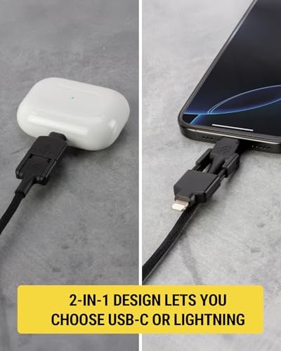 Scosche CCi4 B4 PWT 4 FT 2-in-1 Braided USB-C to Lightning & USB-C Charge Cable – Universal Fast Charging Cord for i Phone, i Pad, Galaxy & More – Durable Multi-Device Sync Solution for Home and On-the-Go Convenience