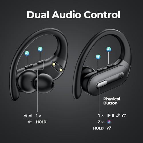 Mint Green Wireless Earbuds with Bluetooth 5.3 – 90-Hour Playtime Sports Headphones Featuring Waterproof Design, Secure Over-Ear Hooks, and Real-Time Battery Monitoring for Active Lifestyles and Android Compatibility – Premium Comfort with Superior Sound Quality