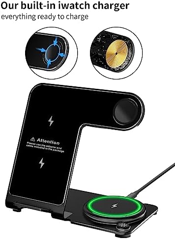 Premium Aluminum Alloy 3-in-1 Wireless Charging Station for i Phone, Apple Watch & Air Pods – Ultra-Fast Power Delivery for i Phone 15 to 11 (Pro, Pro Max), XS, XR – Sleek Minimalist Design for Effortless Clutter-Free Charging Experience